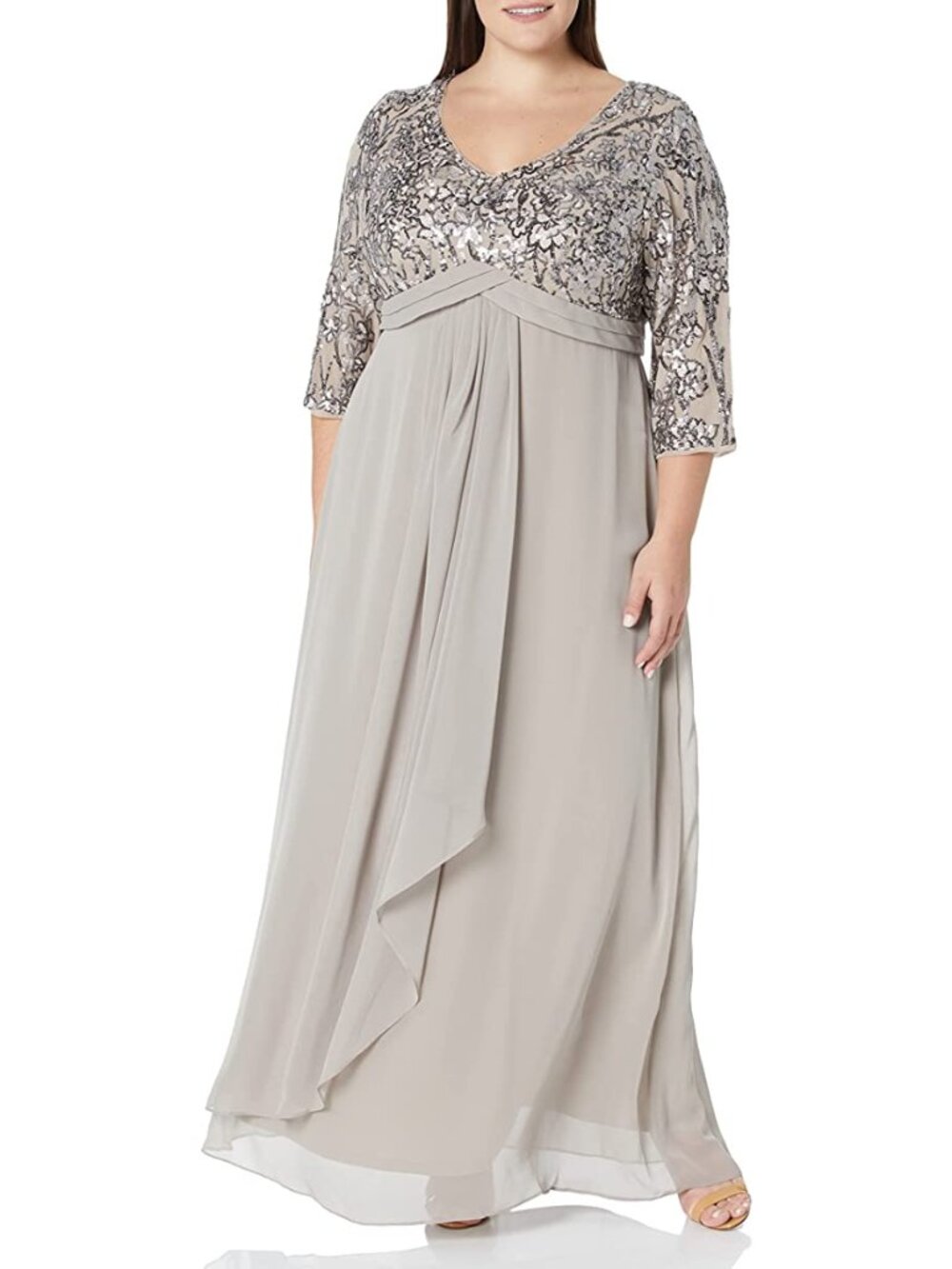 Alex Evenings ✨ V-Neck Formal Gown Style 8496784 Mink  NWT 24W
